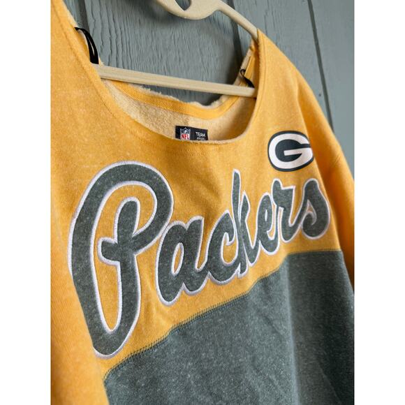 Green Bay Packers Colorblock Slouchy Oversized Crewneck, Off Shoulder, LG - Picture 4 of 6